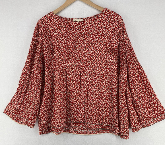 Max Studio Tops - MAX STUDIO Blouse M Peasant Top Boxy Floral Round Neck Flared Sleeve Red